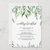 緑モダンの葉の結婚朝食 招待状 (正面)