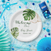 緑モダンの葉の赤男女兼用ちゃんシャワー ペーパープレート (パーティー)