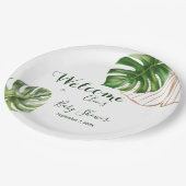 緑モダンの葉の赤男女兼用ちゃんシャワー ペーパープレート (アングル)