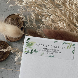 緑モダンの葉差出人住所ラベル ラベル