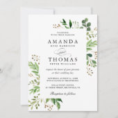 緑モダンの葉結婚の葉の枠 招待状 (正面)