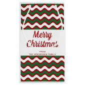 緑モダンの赤いストライプクリスマス スモールペーパーバッグ (裏面)