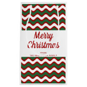 緑モダンの赤いストライプクリスマス スモールペーパーバッグ (正面)
