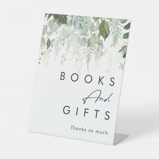 緑モダンの赤ちゃんシャワーの本とプレゼント 台座サイン (正面)