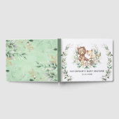 緑モダンの金ゴールドウッドランドアニマルズニュートラルベビー ゲストブック (全面)