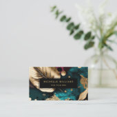 緑モダンの金ゴールドリーフ抽象芸術 名刺 (スタンド正面)