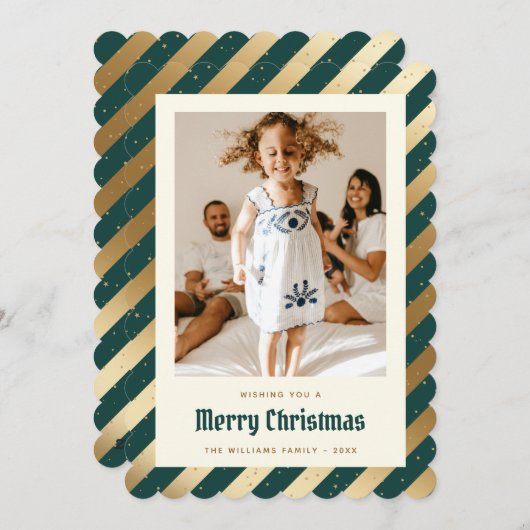 緑モダンの金ゴールド写真メリーエレガントクリスマス シーズンカード (正面/裏面)