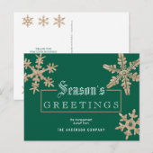 緑モダンの雪片ヴィンテージ木材ビジネス ポストカード (正面/裏面)