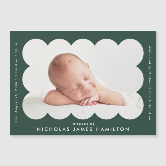 緑モダンの鱗片状の写真誕生のお知らせ (正面)