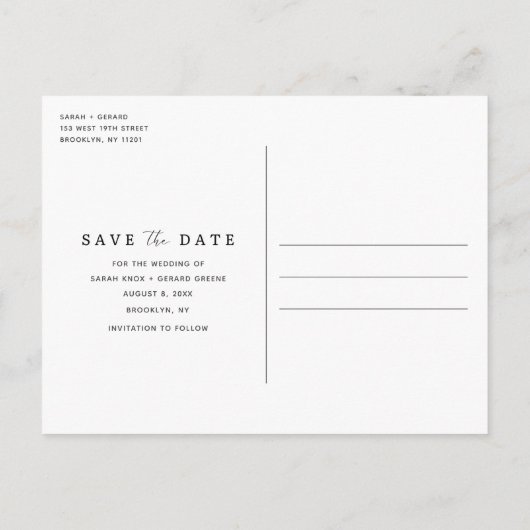 緑モダンの2つの写真結婚式の日付を保存 案内ポストカード (裏面)