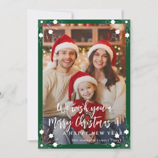 緑モダンの5写真コラージュMerry Christmas シーズンカード (正面)