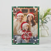 緑モダンの5写真コラージュMerry Christmas シーズンカード (スタンド正面)