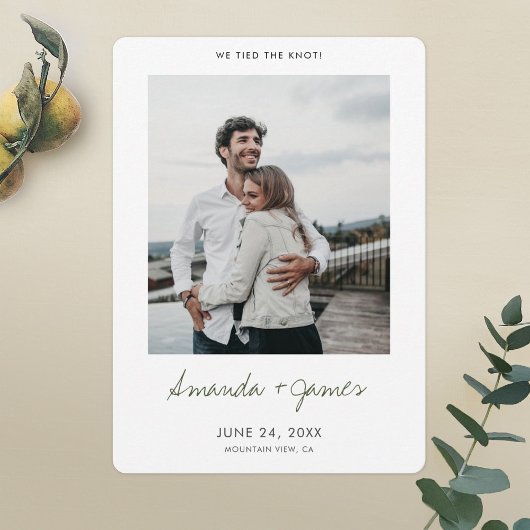 緑モダンのScript Photoの結婚Elopement Card セーブザデート
