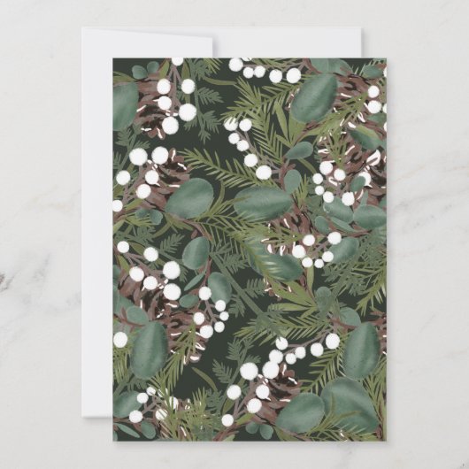 緑モダンはっきりしたリース冬ブライダルシャワー 招待状 (裏面)