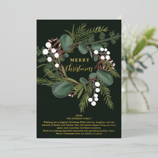 緑モダンはっきりしたリース3枚の写真 箔シーズンカード (立ち正面)