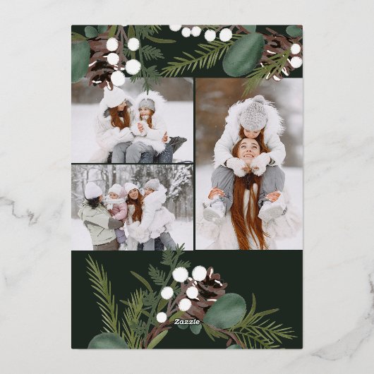 緑モダンはっきりしたリース3枚の写真 箔シーズンカード (裏面)