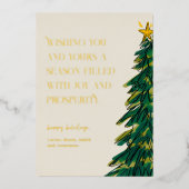 緑モダンエレガントのクリスマスツリーのスケッチ金ゴールド 箔シーズンカード (正面)