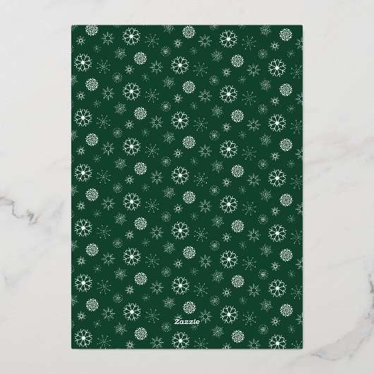 緑モダンエレガントのメリークリスマスの雪片 箔シーズンカード (裏面)