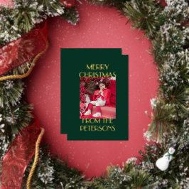 緑モダンエレガントのメリークリスマス写真金ゴールド 箔シーズンカード