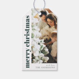 緑モダンエレガントのメリークリスマス家族の写真 ギフトタグ