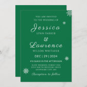 緑モダンエレガントの冬の結婚式 招待状 (正面/裏面)