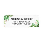 緑モダンエレガントの熱帯の水の葉色 ラベル (正面)