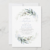 緑モダンエレガントほこりっぽい青い洗礼 招待状 (正面)