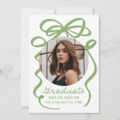 緑モダンエレガント弓2写真卒業 案内状 (正面)