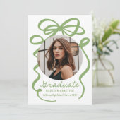 緑モダンエレガント弓2写真卒業 案内状 (スタンド正面)
