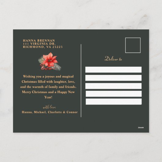 緑モダンエレガント植物学メリークリスマス シーズンポストカード (裏面)