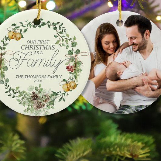 緑モダンエレガント植物性フローラクリスマス セラミックオーナメント