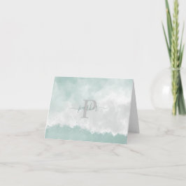 緑モダンエレガント水色モノグラム ノートカード