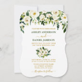 緑モダンエレガント白フローラ金ゴールド結婚の 招待状 (正面)