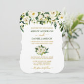 緑モダンエレガント白フローラ金ゴールド結婚の 招待状 (スタンド正面)
