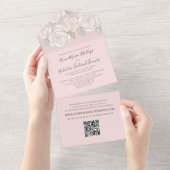 緑モダンエレガント色フローラQRコード オールインワン招待状 (貼ってはがせる)