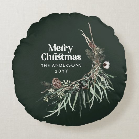 緑モダンエレガント色植物学 ラウンドクッション (正面)