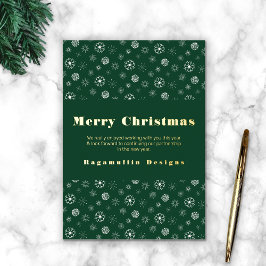 緑モダンエレガント金ゴールドスノーフレーククリスマスカード 箔シーズンカード