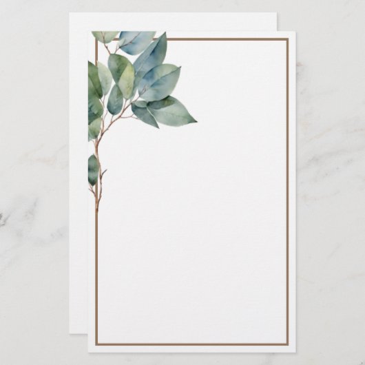 緑モダンエレガント金ゴールド植物ユーカリ 便箋 (正面/裏面)