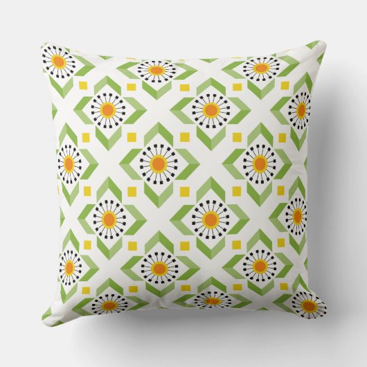 緑モダンオレンジのタンポポとダイヤモンドパターン クッション (裏面)