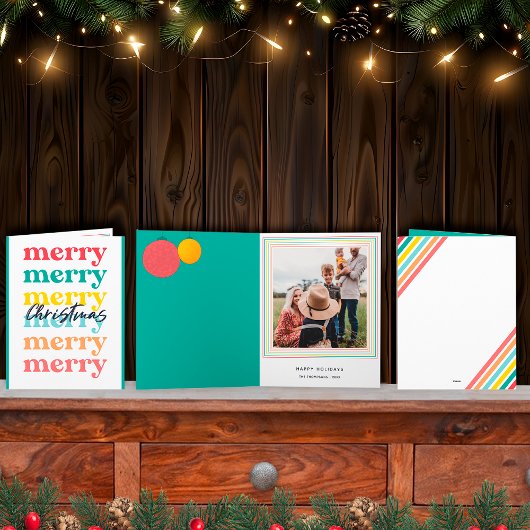 緑モダンカラフルのメリークリスマスワン写真 カード