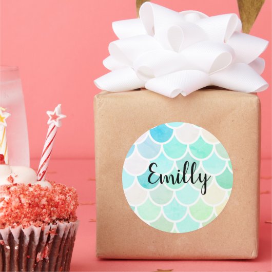 緑モダンカラフル人魚シームレスパターン ラウンドシール (パーティー)