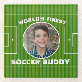 緑モダンサッカー場のカスタム写真 ガラスコースター