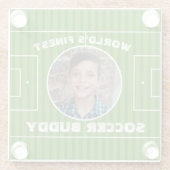 緑モダンサッカー場のカスタム写真 ガラスコースター (裏面)