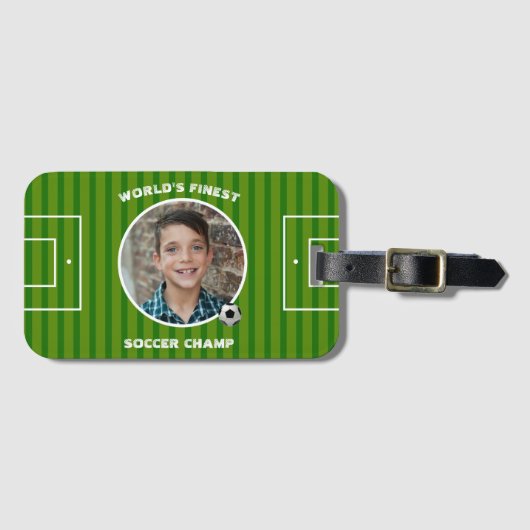 緑モダンサッカー場のカスタム写真 ラゲッジタグ (正面横)