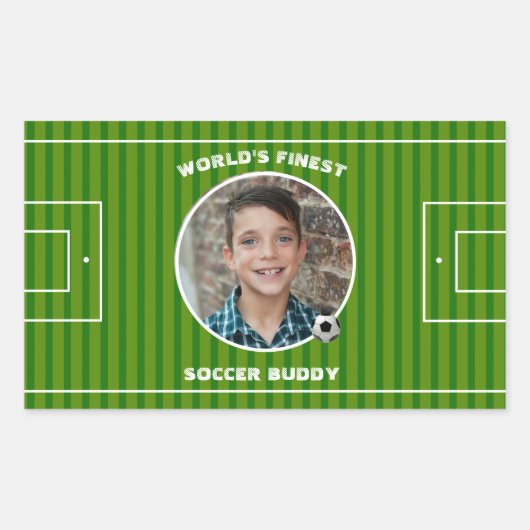 緑モダンサッカー場のカスタム写真 長方形シール (正面)