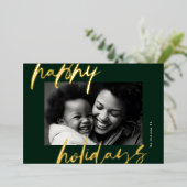 緑モダンスタイリッシュと金ゴールド写真happy 箔シーズンカード (立ち正面)