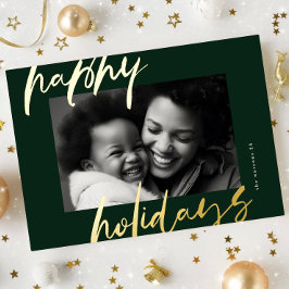 緑モダンスタイリッシュと金ゴールド写真happy 箔シーズンカード