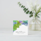 緑モダンターコイズブルー水彩（ばちゃばちゃ）跳ねる スクエア名刺 (スタンド正面)