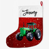 緑モダントラクター赤 ラージクリスマスストッキング (裏面)