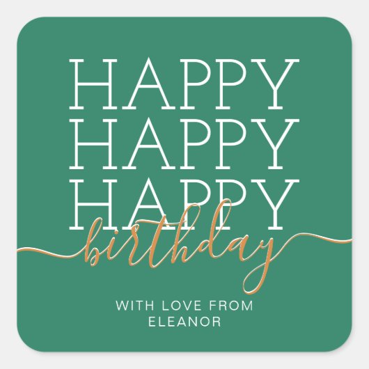 緑モダンハッピーバースデー スクエアシール (正面)